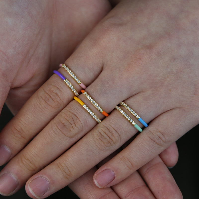 Thin Wave Enamel Pastel Coloured Stacking RIngs