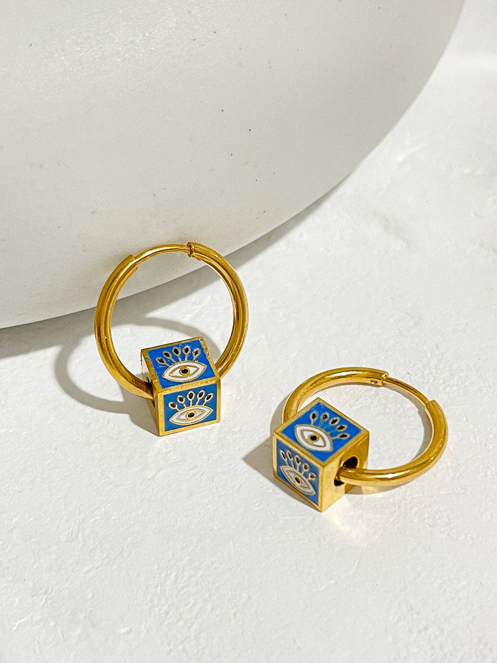 Enamel Evil Eye Cube Hoops