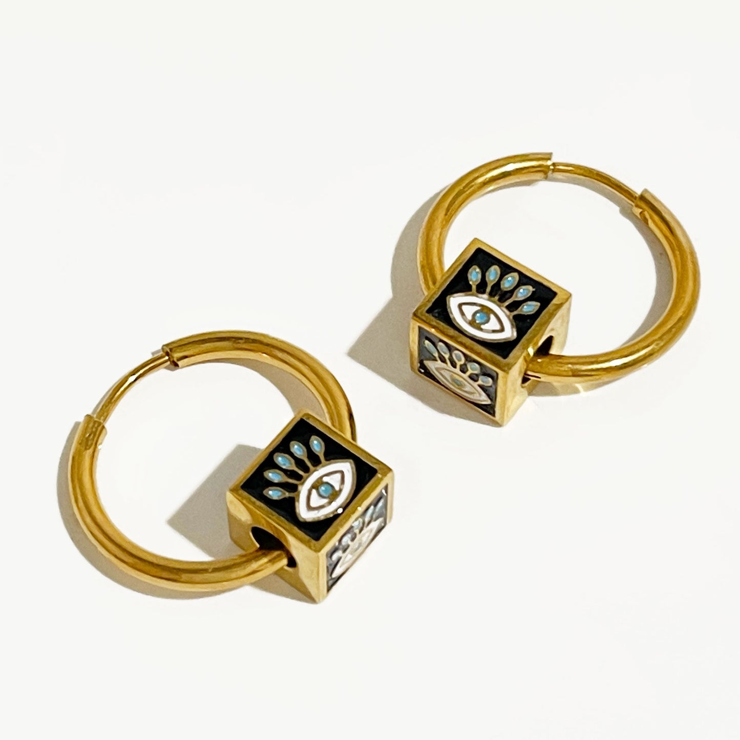 Enamel Evil Eye Cube Hoops