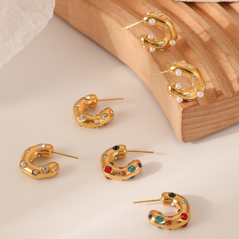 Gold Zircon Chunky Hoops