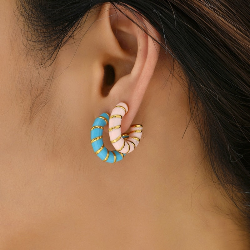 Bohemia Blue & Pink Twisted Hoops