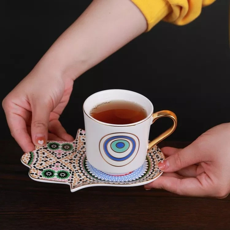 Evil Eye Cup & Fatima Hand Saucer Set