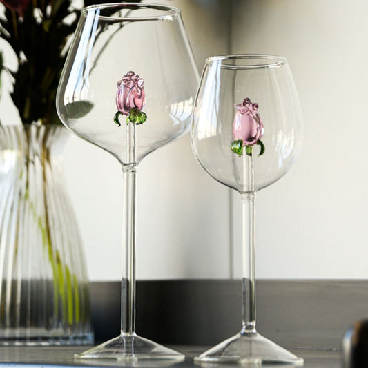 3D Pink Rose Wine Glasses
