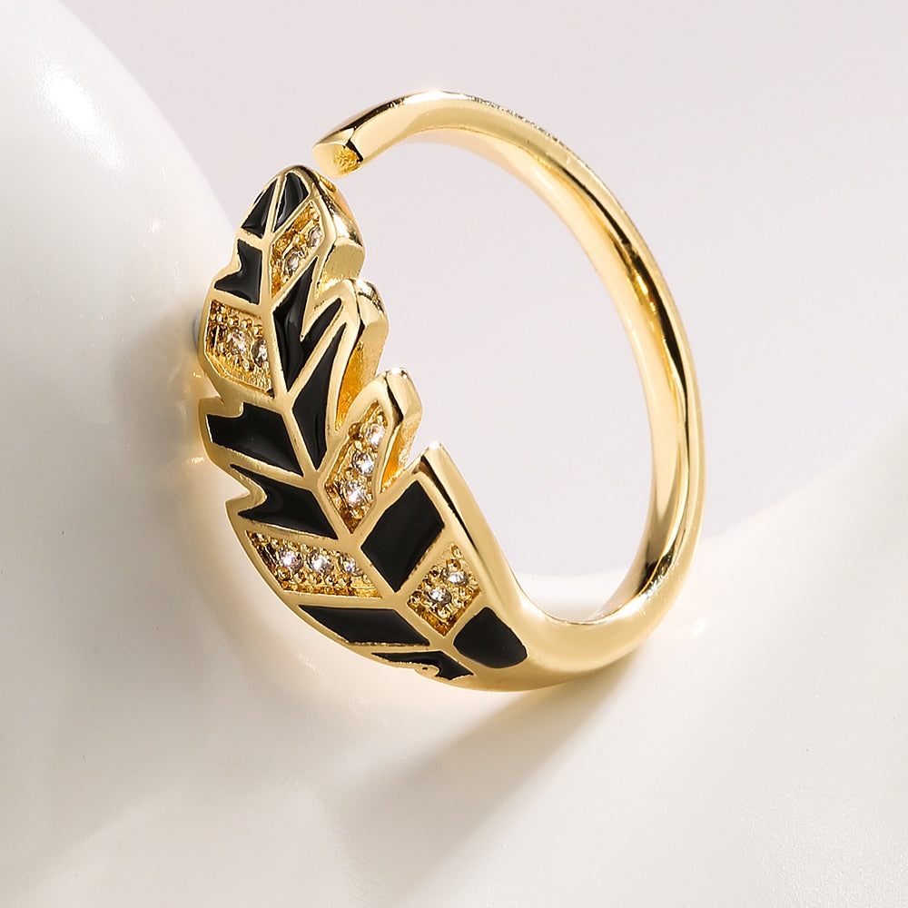 Enamel Zircon Feather Ring