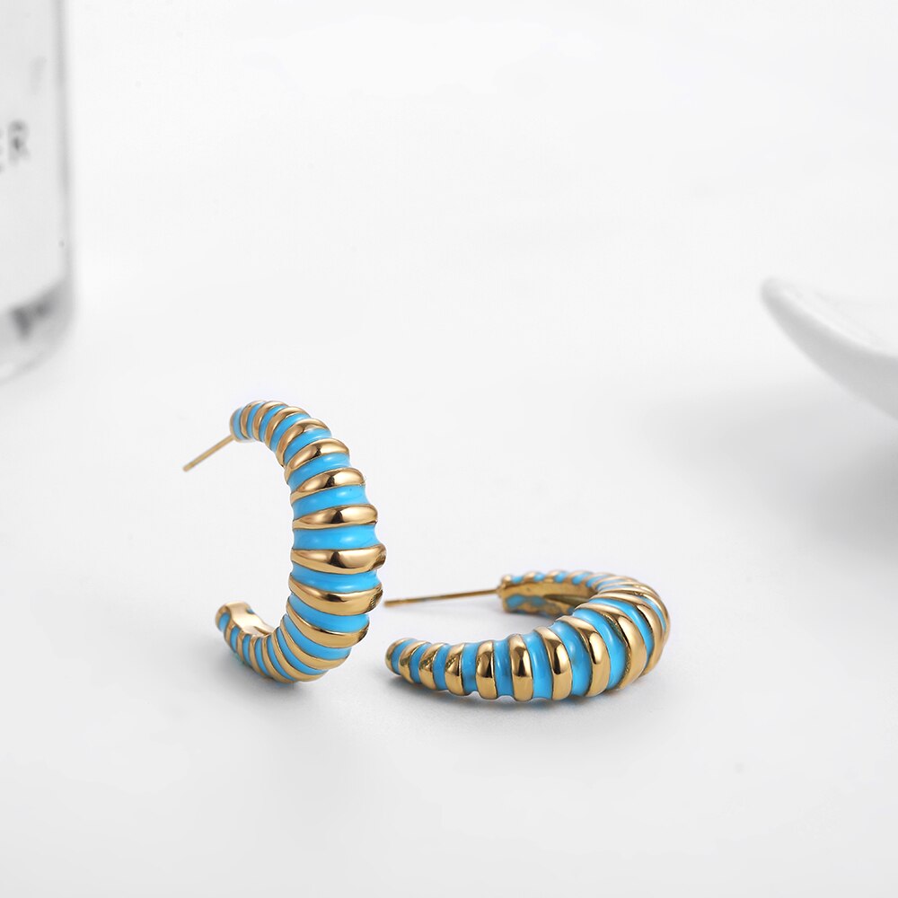 Bohemia Blue & Pink Twisted Hoops