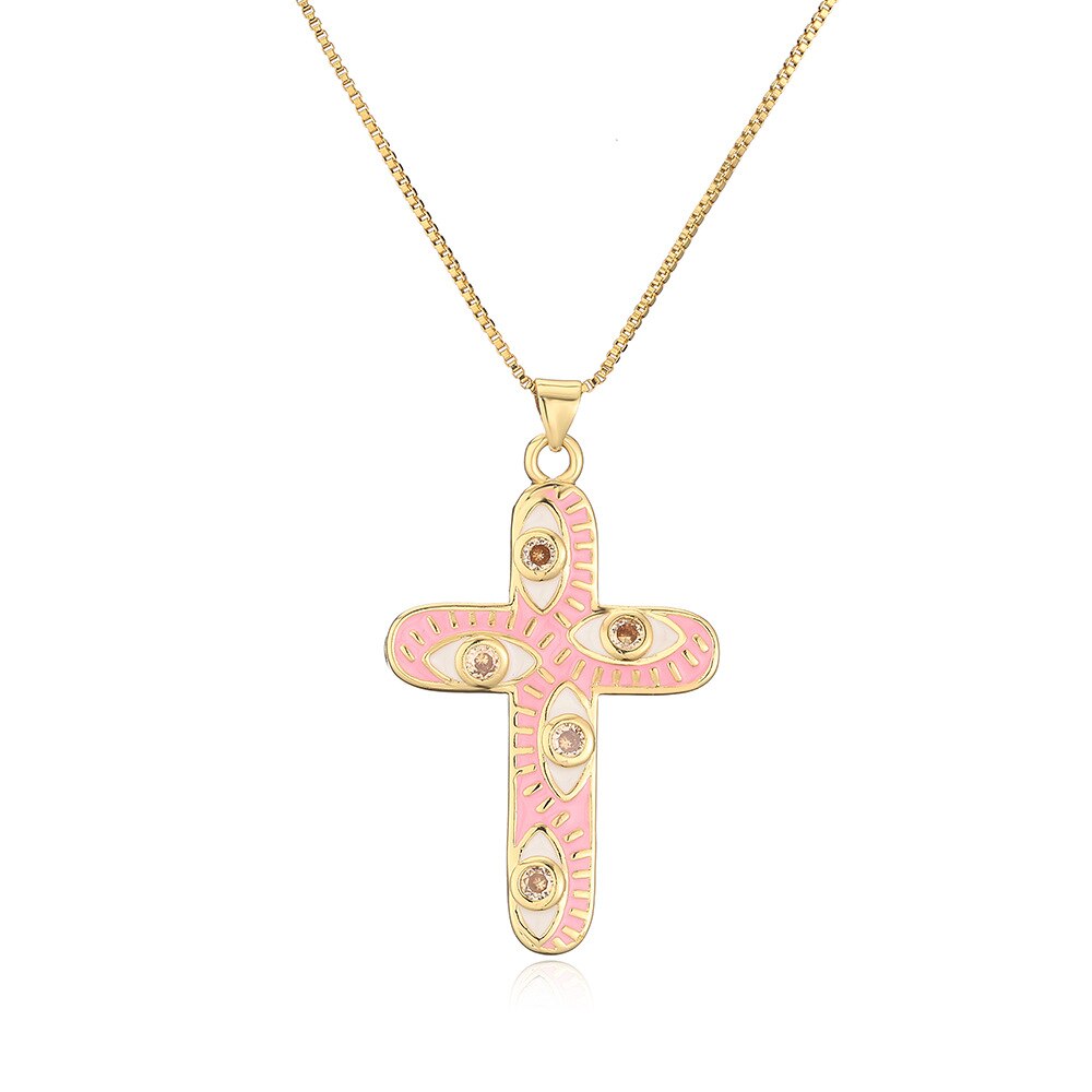 Enamel Evil Eye Cross Necklace