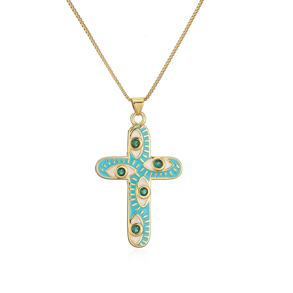 Enamel Evil Eye Cross Necklace