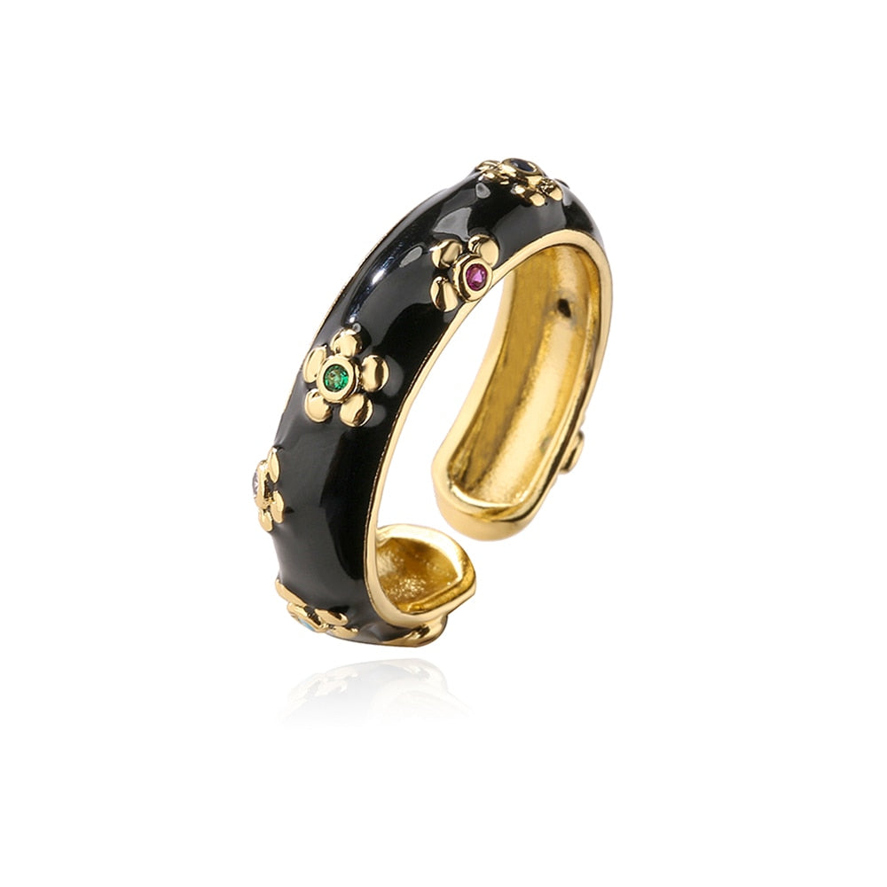 Enamel Zircon Floral Ring