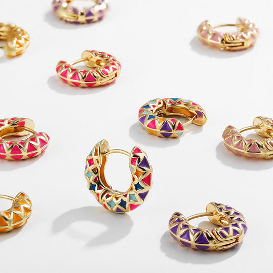 Colourful Enamel Geometric Hoop Earrings