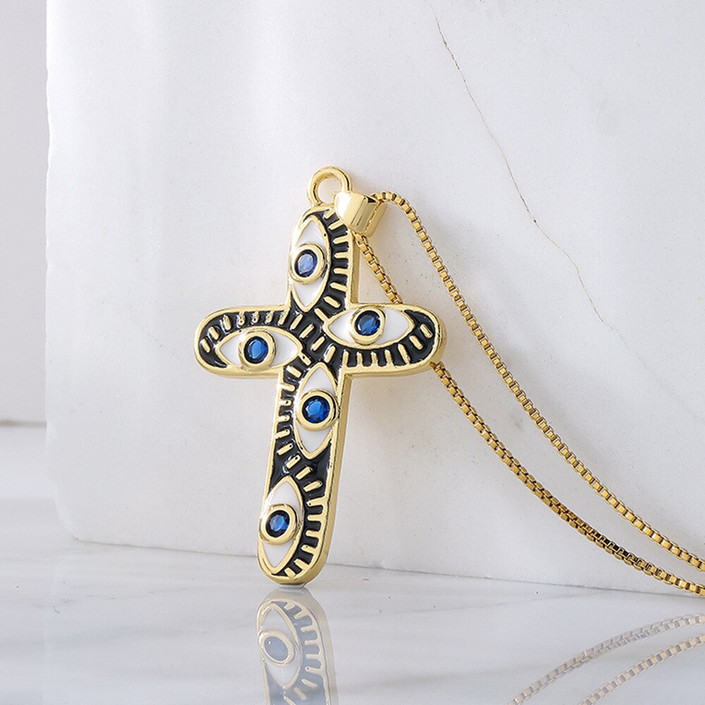 Enamel Evil Eye Cross Necklace