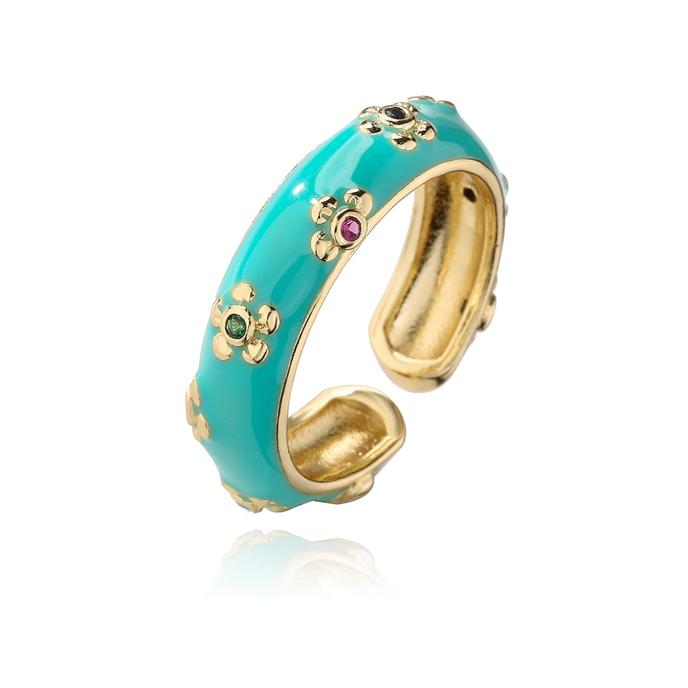 Enamel Zircon Floral Ring