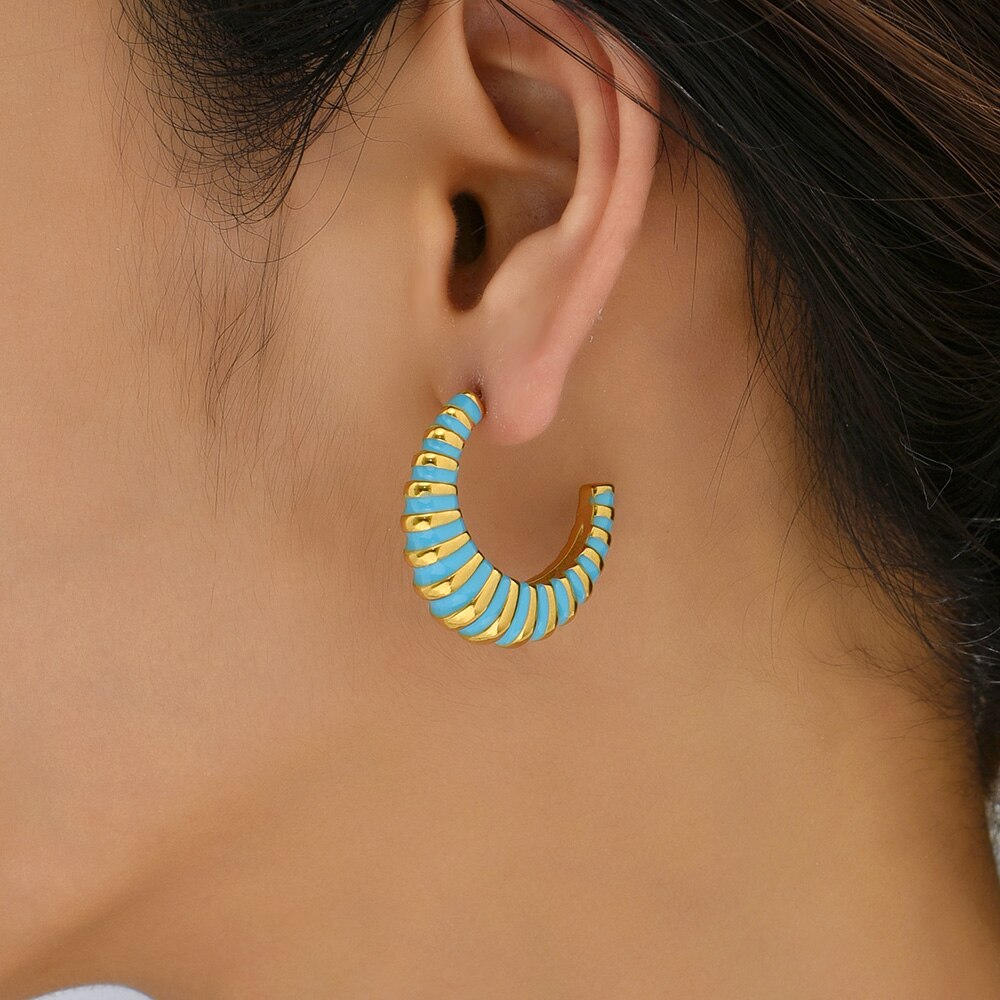 Bohemia Blue & Pink Twisted Hoops