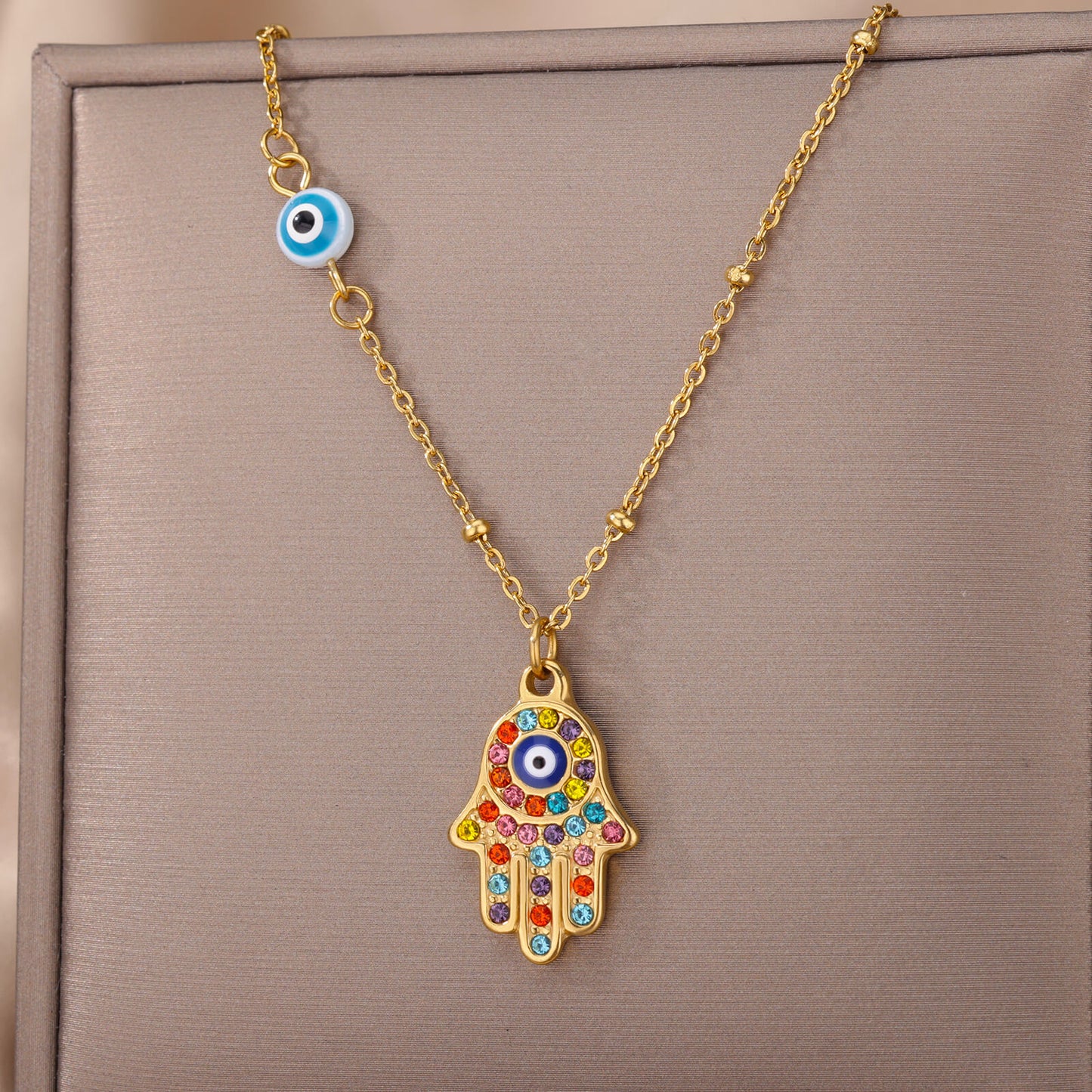 Colourful Hand of Fatima Necklace