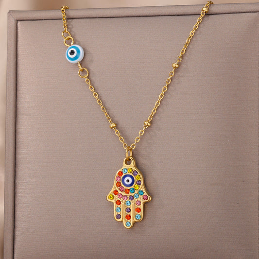 Colourful Hand of Fatima Necklace
