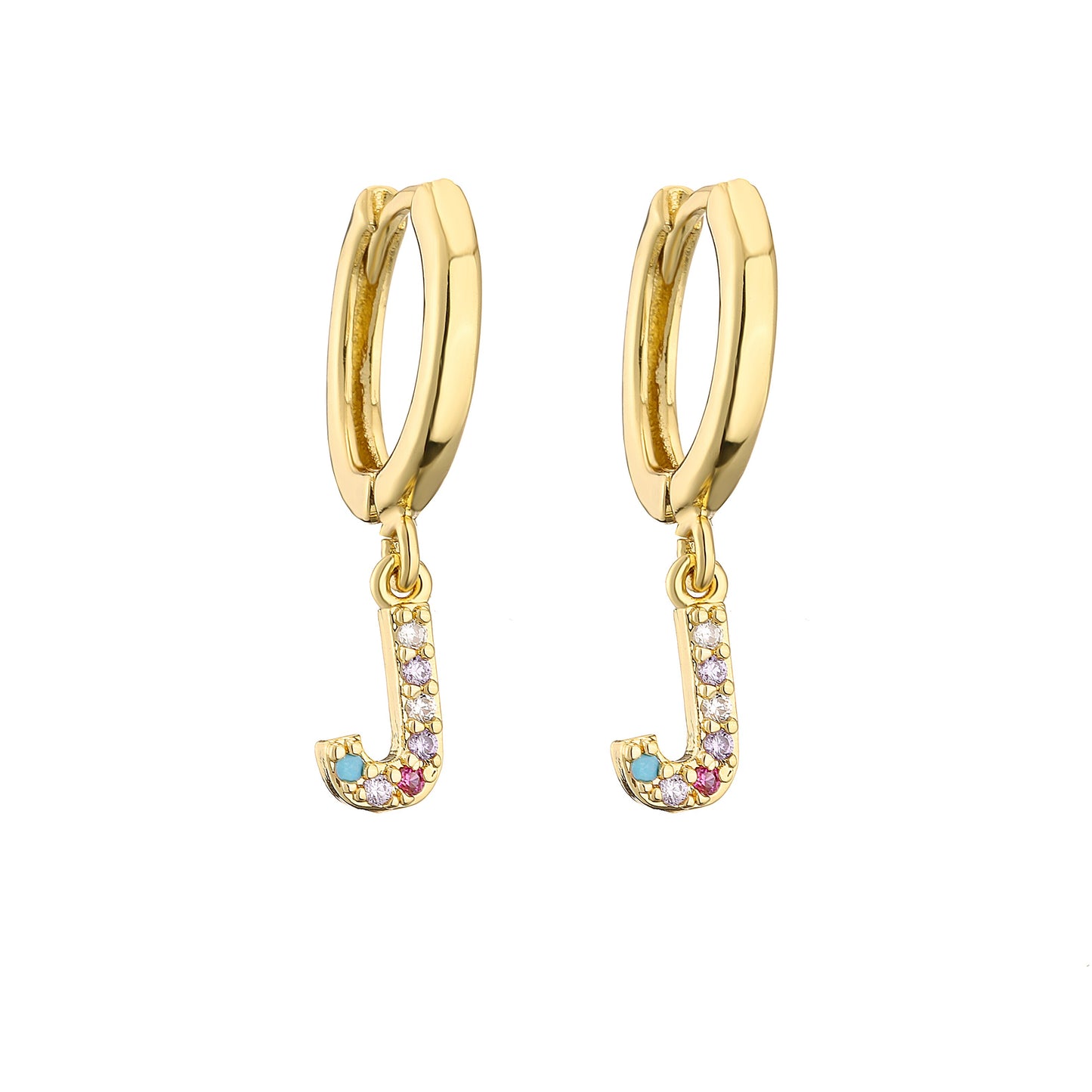 Colourful Cubic Zirconia Letter Charm Drop Hoop Earrings