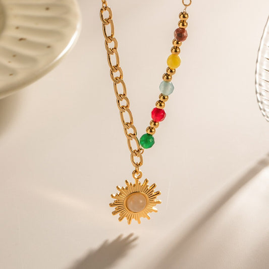 Opal Sun Pendant Necklace