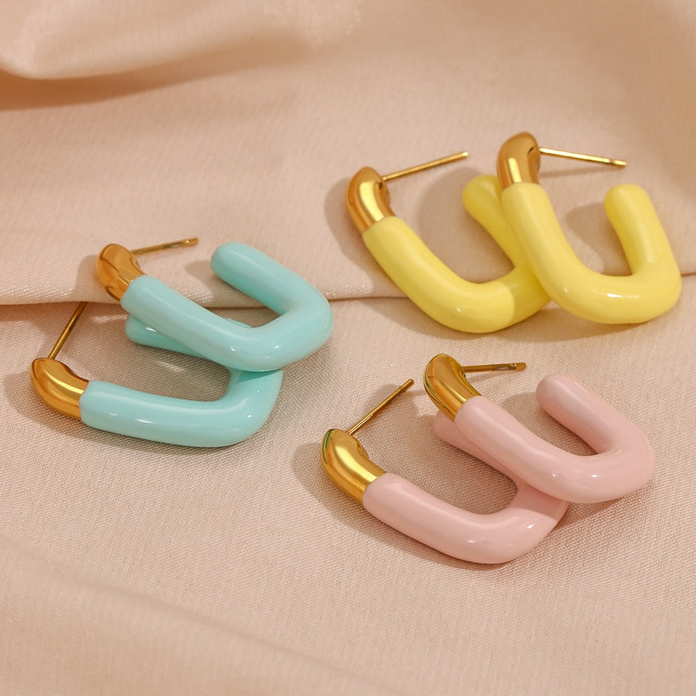 Enamel Rectangle Pastel Hoops