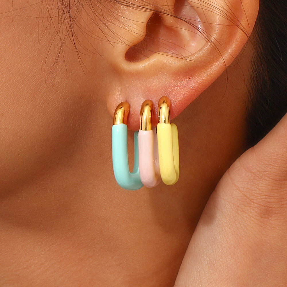 Enamel Rectangle Pastel Hoops