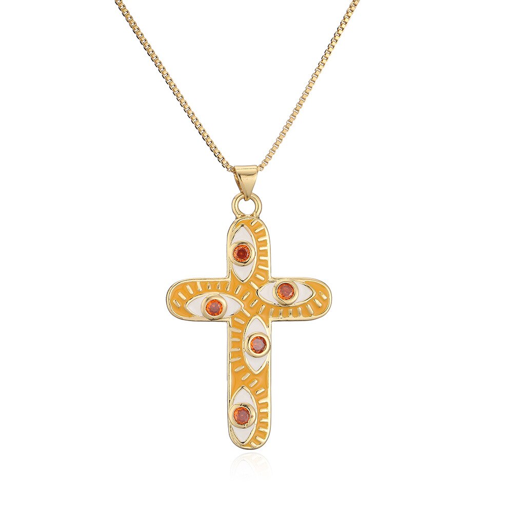 Enamel Evil Eye Cross Necklace