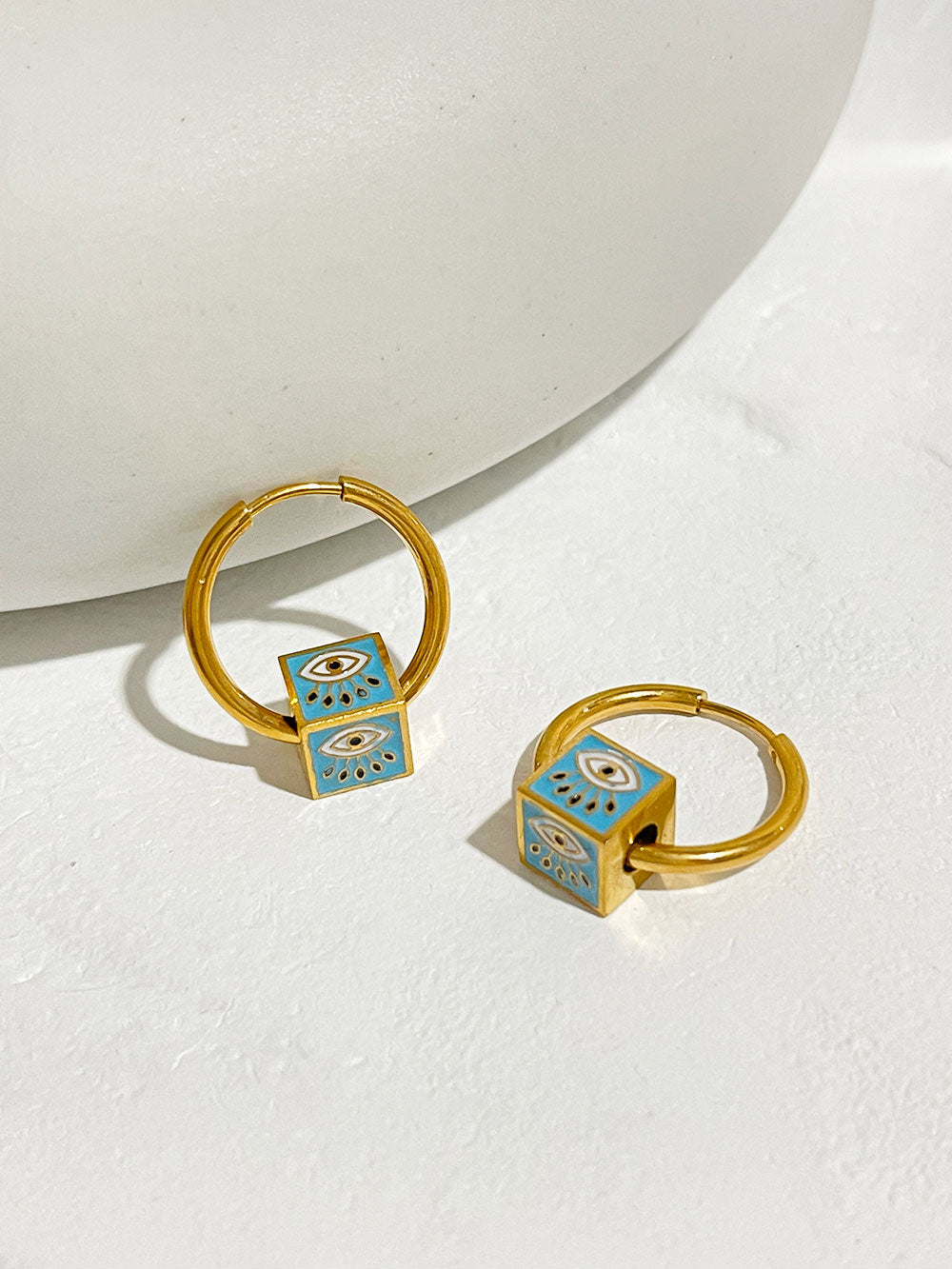 Enamel Evil Eye Cube Hoops