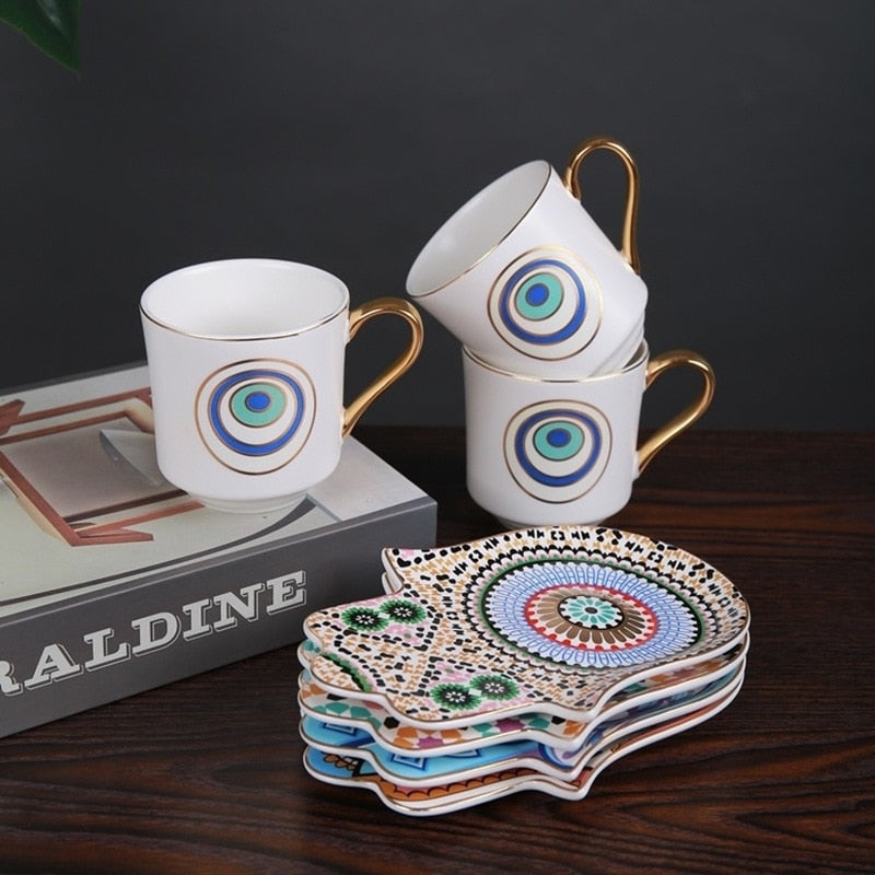 Evil Eye Cup & Fatima Hand Saucer Set