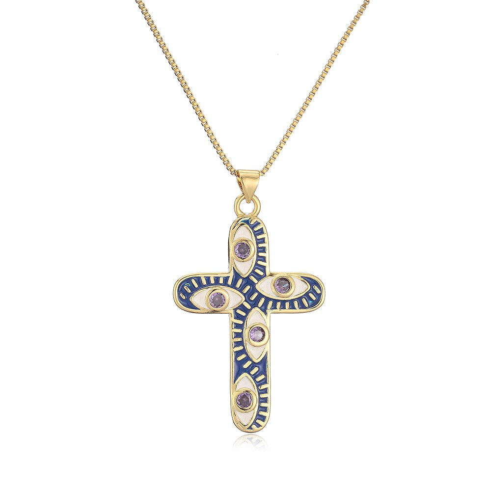 Enamel Evil Eye Cross Necklace