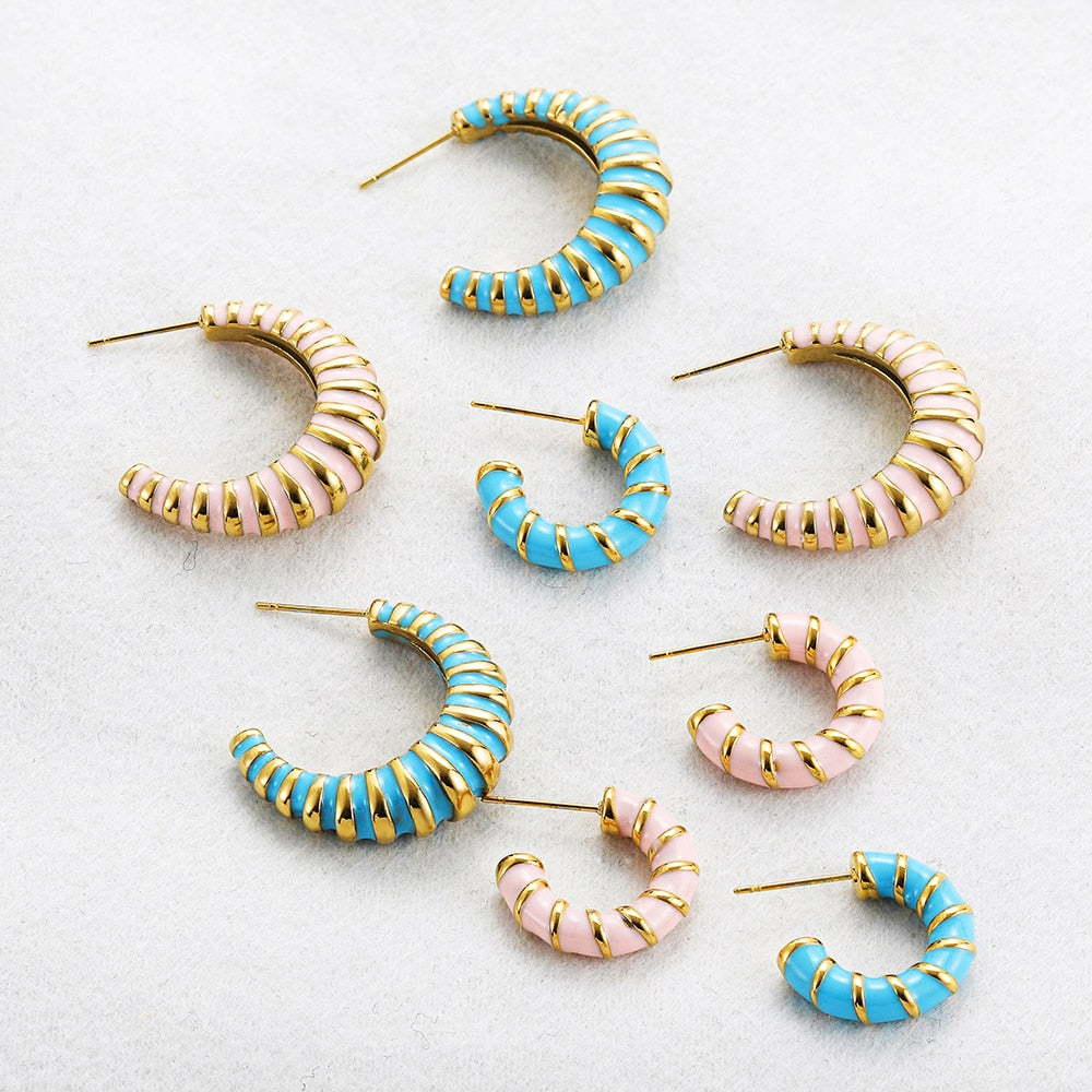 Bohemia Blue & Pink Twisted Hoops