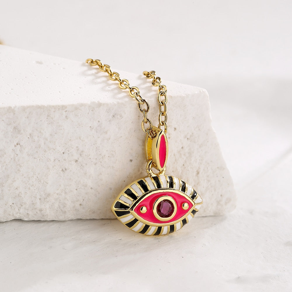 Enamel Gold Evil Eye Necklace