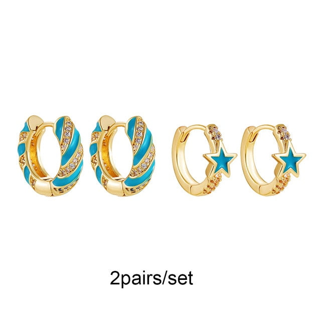 Enamel Geometric Square, Star & Hoops set