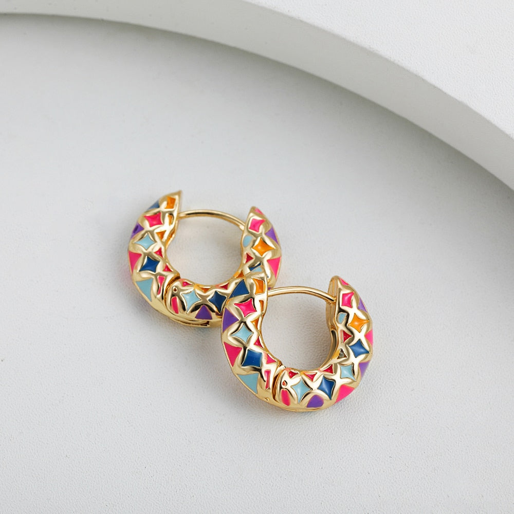 Colourful Enamel Geometric Hoop Earrings