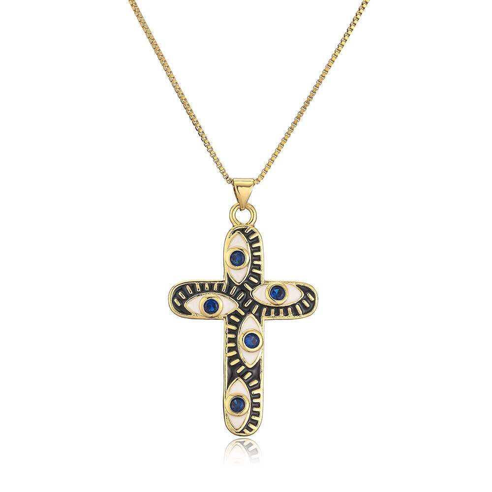 Enamel Evil Eye Cross Necklace