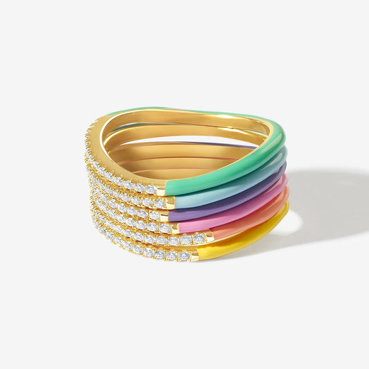 Thin Wave Enamel Pastel Coloured Stacking RIngs