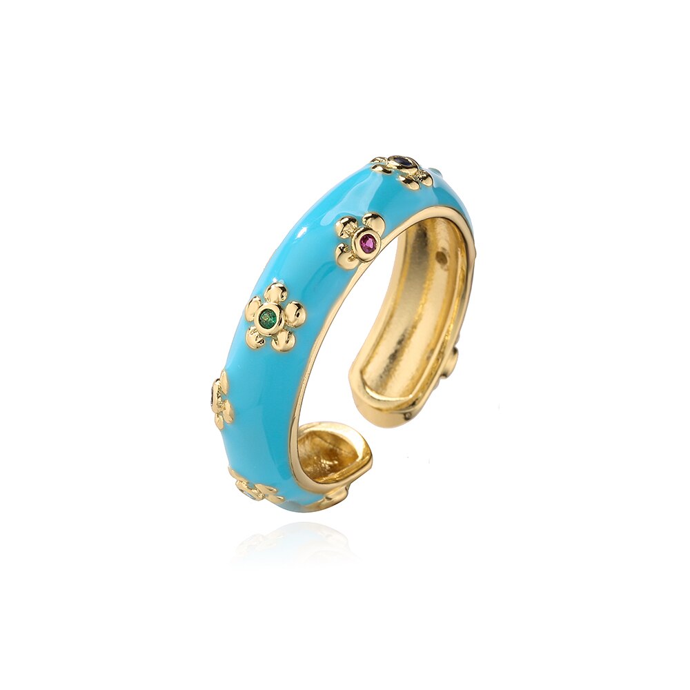 Enamel Zircon Floral Ring