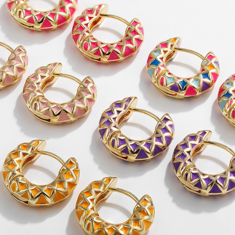 Colourful Enamel Geometric Hoop Earrings