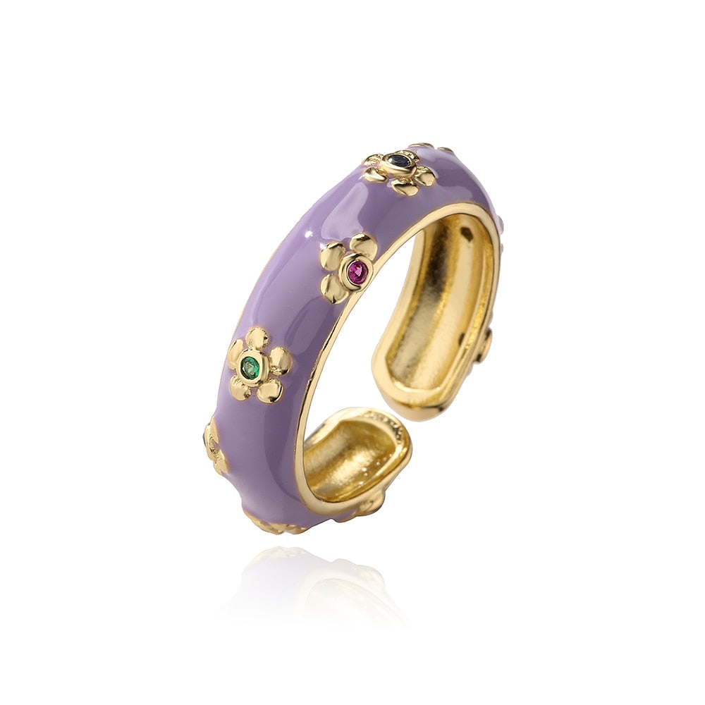 Enamel Zircon Floral Ring