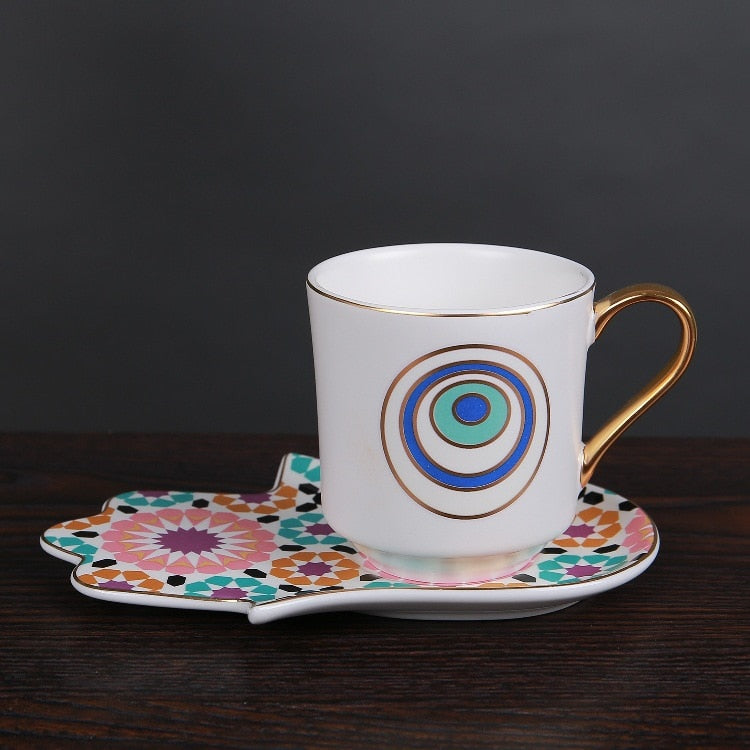 Evil Eye Cup & Fatima Hand Saucer Set