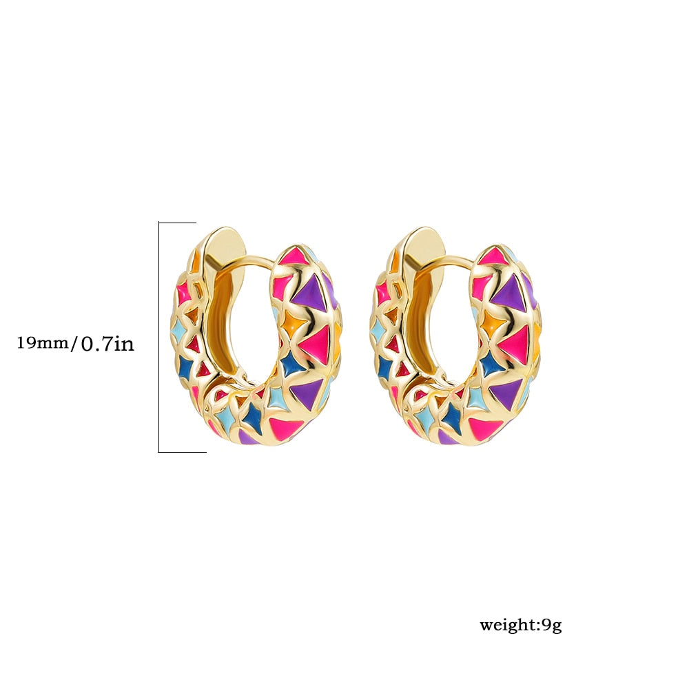 Colourful Enamel Geometric Hoop Earrings