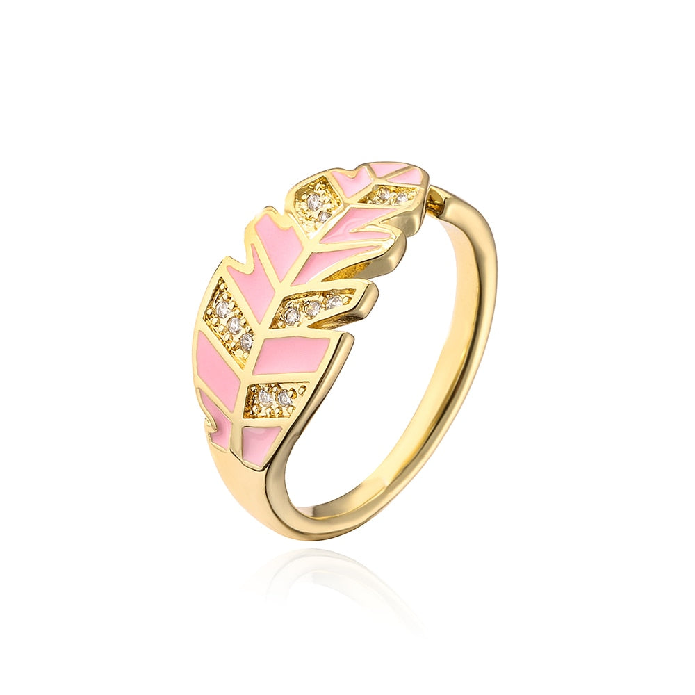 Enamel Zircon Feather Ring