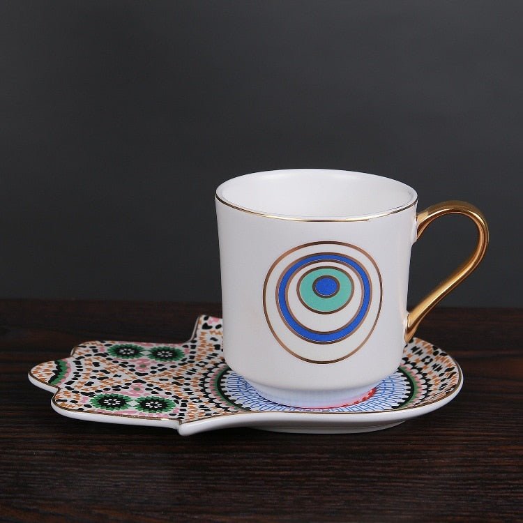 Evil Eye Cup & Fatima Hand Saucer Set