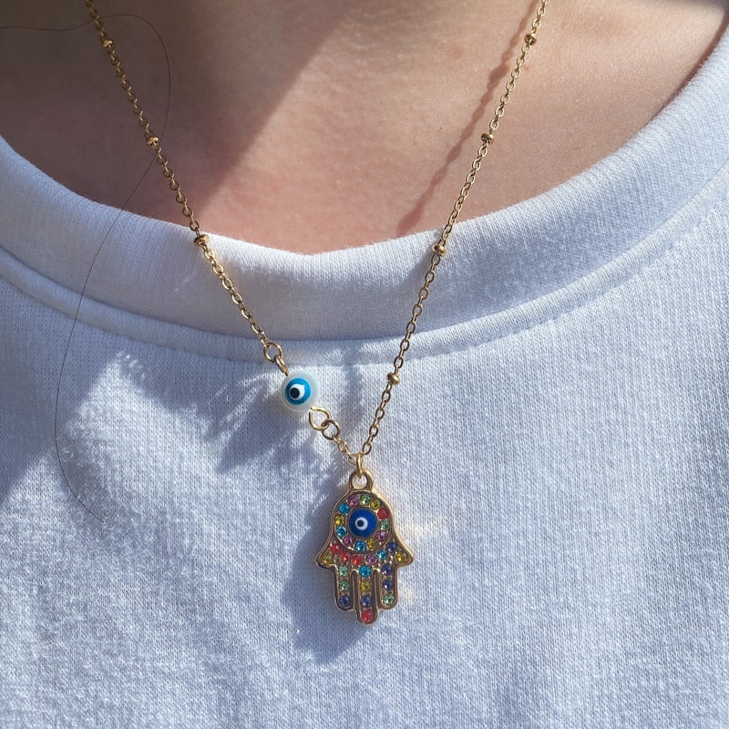 Colourful Hand of Fatima Necklace