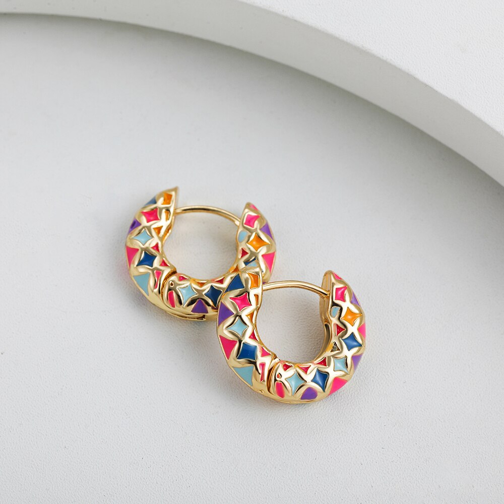 Colourful Enamel Geometric Hoop Earrings