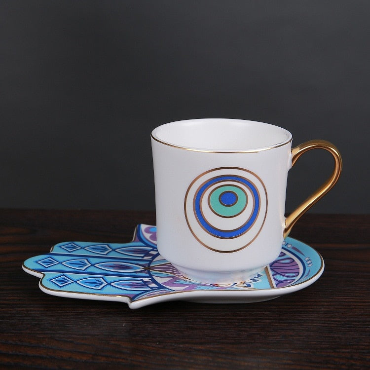 Evil Eye Cup & Fatima Hand Saucer Set