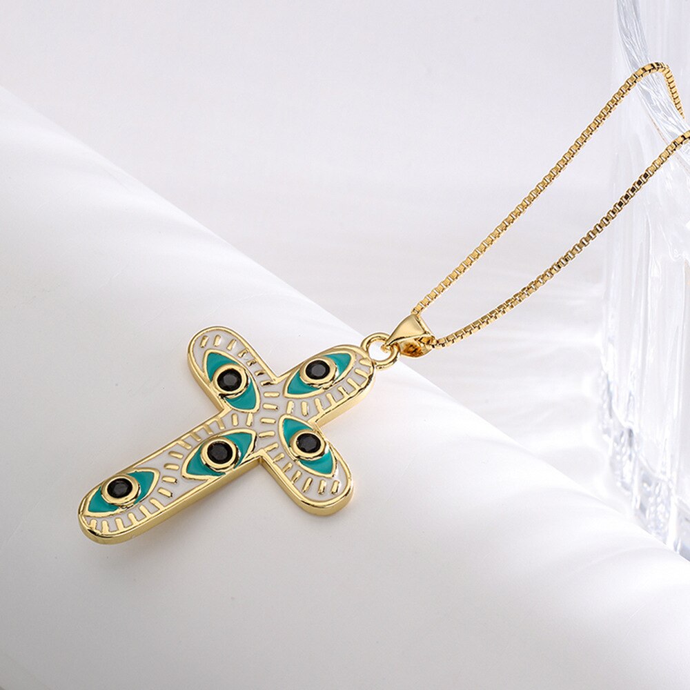 Enamel Evil Eye Cross Necklace