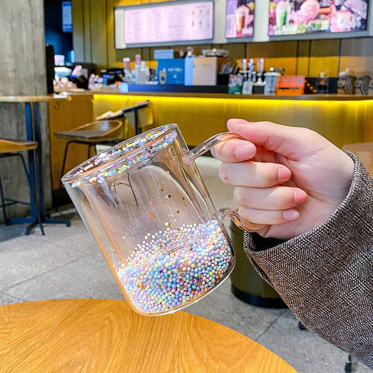 Pastel Glitter Bubble Double Wall Glass Mug