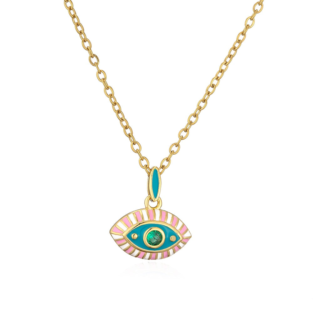 Enamel Gold Evil Eye Necklace