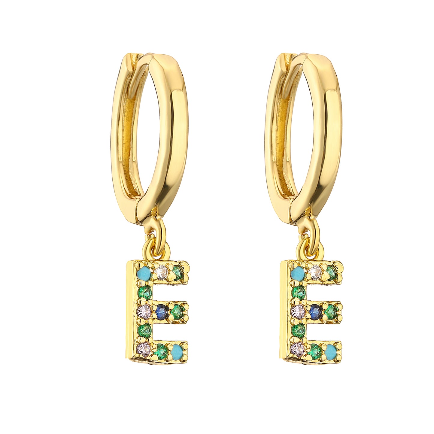 Colourful Cubic Zirconia Letter Charm Drop Hoop Earrings