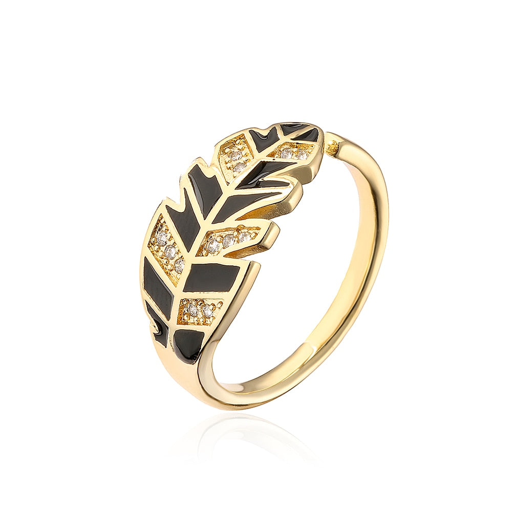 Enamel Zircon Feather Ring